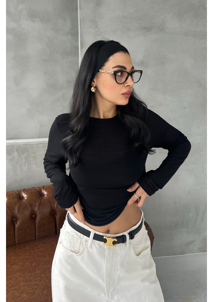 Siyah Bisiklet Yaka Transparan Body modelleri
