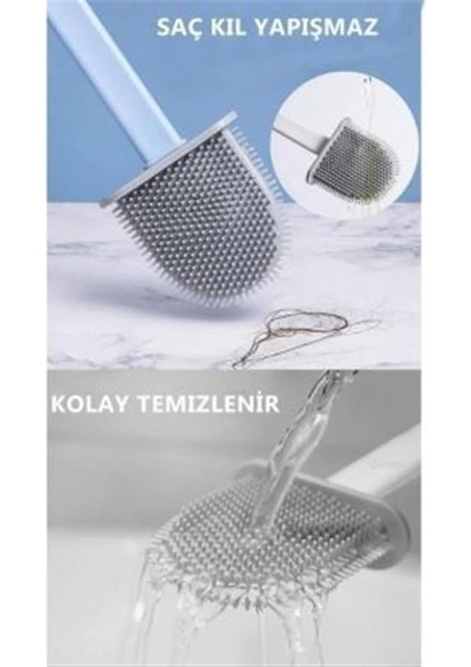 Duvara Yapışkanlı Silikon Uçlu Klozet Fırçası Beyaz