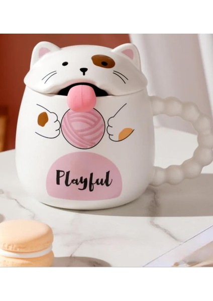 Sevimli Kedi Kapaklı Seramik Kupa fiyatları