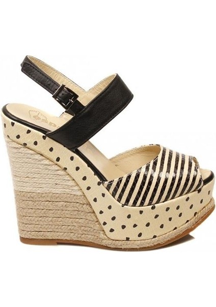 Gipsya Bej Siyah Dolgu Topuklu Deri Sandalet Kadın Ayakkabı fiyatları