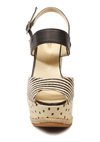 Gipsya Bej Siyah Dolgu Topuklu Deri Sandalet Kadın Ayakkabı fırsatları