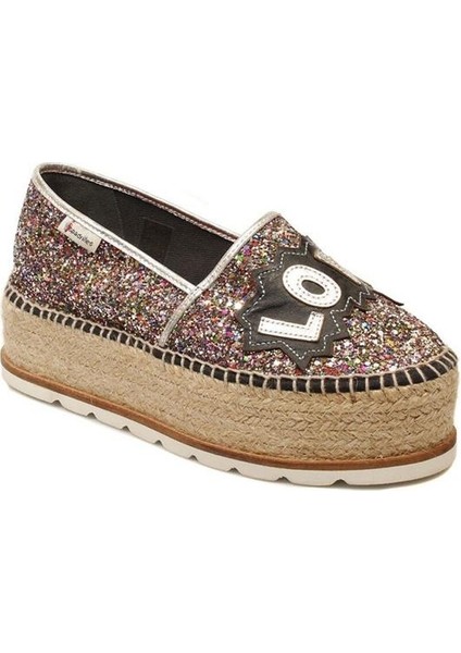 J.love Simli Love Yazı ile Detaylı Hasır Tabanlı Dolgu Topuklu Kadın Ayakkabı