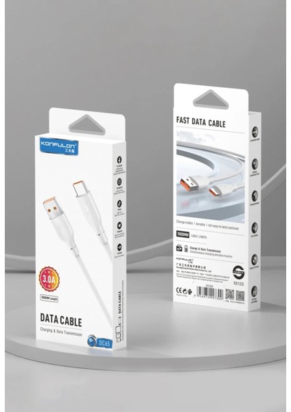 DC65 USB To Type-C 1m 3.0A Hızlı Şarj Kablo - Beyaz