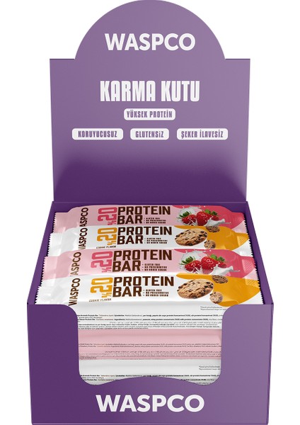 Protein Bar Karma Kutu 40g Çilekli ve Kurabiye Aromalı 12 Adet (2 Çeşit)
