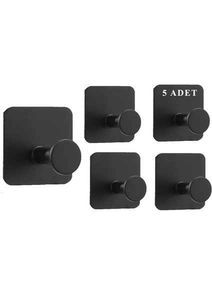 Kendinden Yapışkanlı Askılık Mat Siyah 07 Pakette 5 Adet