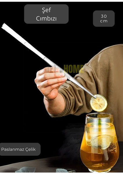 Düz Uçlu Şef Cımbızı Paslanmaz Dekor Cımbızı Çelik Mutfak Cımbızı Maşa 30 cm