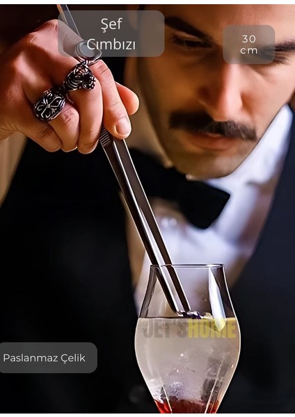 Düz Uçlu Şef Cımbızı Paslanmaz Dekor Cımbızı Çelik Mutfak Cımbızı Maşa 30 cm fiyatları