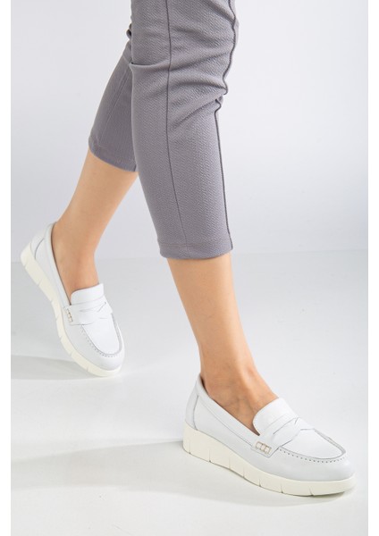Kadın Deri Rahat Günlük Ayakkabı - Beyaz