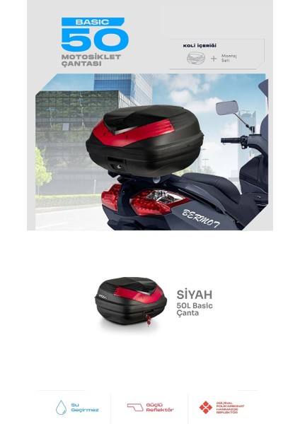 Bermot 50 Lt Motosiklet Arka Çanta Basic Siyah fiyatları