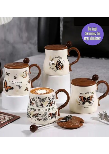 Vintage Kelebek Desenli Seramik Kupa