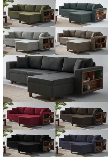 Rengar Köşe Takımı & Yataklı Bazalı Keten Kumaş Köşe Koltuk Takımı - Siyah fiyatları