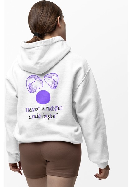 Hayat Kırıldığın Anda Başlar Kırık Yumurta Baskılı Kadın Sweatshirt