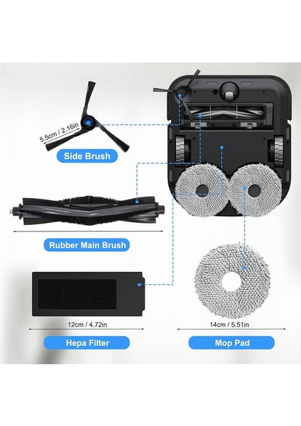 Ecovacs Deebot X2 Omni Robot Süpürge Yedek Parçaları Ana Yan Fırça Hepa Filtreleri Paspas Pedleri Toz Torbaları (Yurt Dışından)