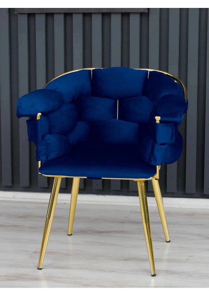 Balon Çay Seti Tekli Koltuk Sandalye Berjer Oturma Odası Kafe Antre Hol Ofis Gold Metal