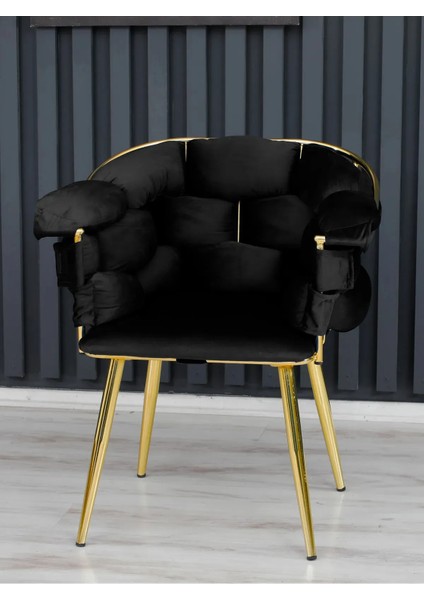 Balon Çay Seti Tekli Koltuk Sandalye Berjer Oturma Odası Kafe Antre Hol Ofis Gold Metal