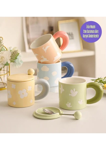 Pastel Renkli Çiçek ve Hayvan Desenli Seramik Kupa