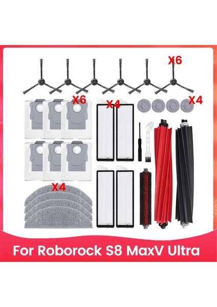 Roborock S8 Maxv Ultra Robot Süpürge Aksesuarları Kiti Için Yedek Parçalar Ana Yan Fırça Hepa Filtreler Paspas Bezi (Yurt Dışından)