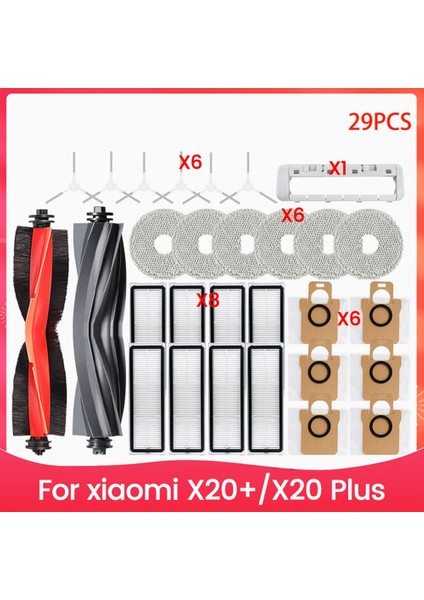 Xiaomi X20+/X20 Plus Parçaları Aksesuarları Ana Yan Fırça Hepa Filtre Paspas Bezi Toz Torbası Yedek Parçaları (Yurt Dışından)