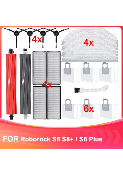 Roborock S8 S8+ / S8 Plus Robot Süpürge Parçaları Aksesuarları Ana Yan Fırça Hepa Filtre Paspas Bezi Toz Torbası Değişimi (Yurt Dışından)