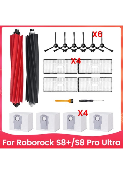 Roborock S8+/s8 Pro Ultra Robot Süpürgeler Için Aksesuar Seti Yedek Parçalar Ana Yan Fırça Hepa Filtreleri (Yurt Dışından)