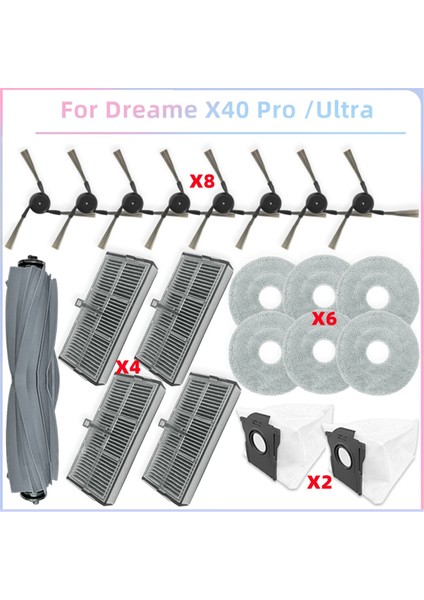 Dreame X40 Ultra / L40 Ultra, Mova P10 Pro Ultra Parçaları Ana Silindir Yan Fırça Hepa Filtre Toz Torbaları (Yurt Dışından)