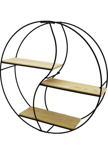 Sembol - Yuvarlak 3 Katlı Metal Dekoratif Duvar Raf 60 x 14 x 60 cm