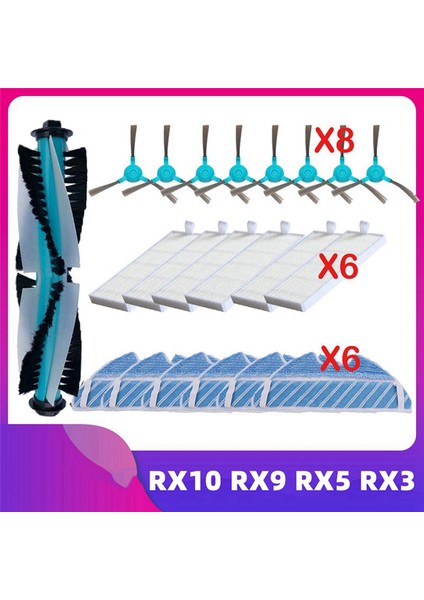 Listar Rx9 Rx5 Rx3 RX10 Robotlu Süpürge Silindiri Yedek Yedek Aksesuarlar Ana Yan Fırça Hepa Filtre Paspas (Yurt Dışından)