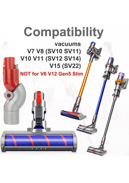 Dyson V7 V8 V10 V11 V15 Elektrikli Süpürgeler Için Ekler Yumuşak Silindir Sert Zemin Fırçası LED Toz Işığı ile Düşük Erişimli Adaptör (Yurt Dışından) modelleri