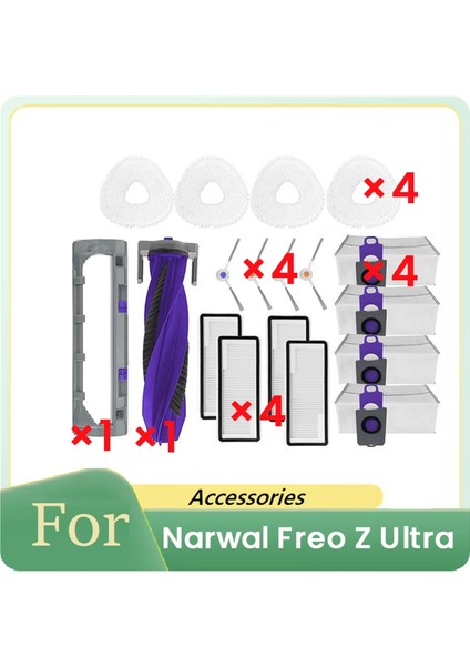 Narwal Freo Z Ultra Süpürge Aksesuarları Için 18 Adet Ana Yan Fırça Filtre Bez Toz Torbası (Yurt Dışından)
