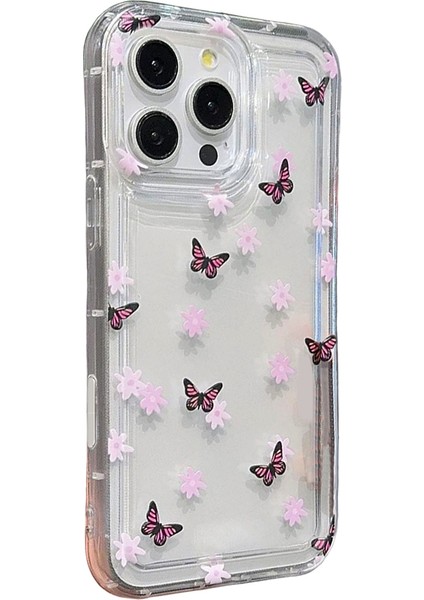 iPhone 15 Pro Max Çiçekli Butterfly Seri Silikon Kapak
