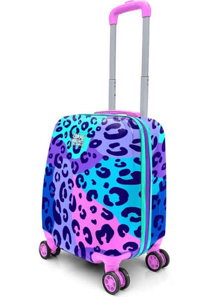 Mor Desenli Kız Çocuk ve Kadın Mini Kabin Boy Tekerlekli Valiz