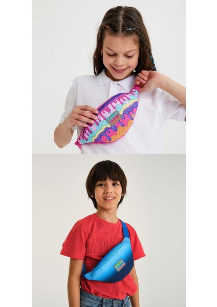 Kız Çocuklar Için Yeşil Mor Paten Desenli Valiz ve Bel Çantası Seyahat Seti 16772 modelleri