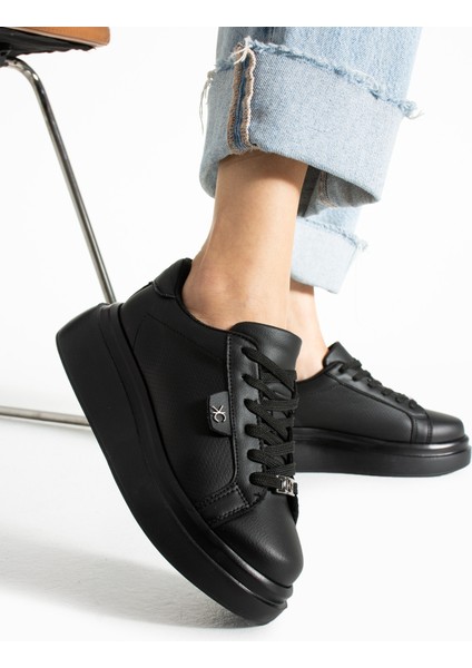 Osim Siyah Deri Bağcıklı Kadın Sneakers