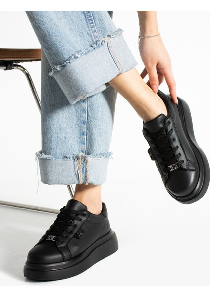 Osim Siyah Deri Bağcıklı Kadın Sneakers