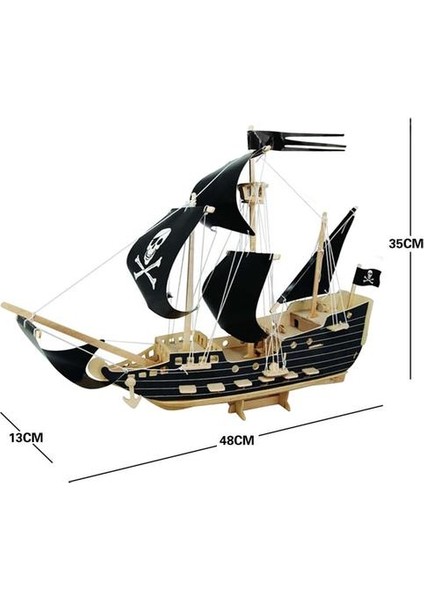 3D Korsan Tekne Modeli Diy Ahşap Bulmaca Woodcraft Seti Gemisi Ahşap Model Bulmaca Çocuklar Için Eğitim Yapboz Oyuncak | Bloklar (Siyah) (Yurt Dışından)