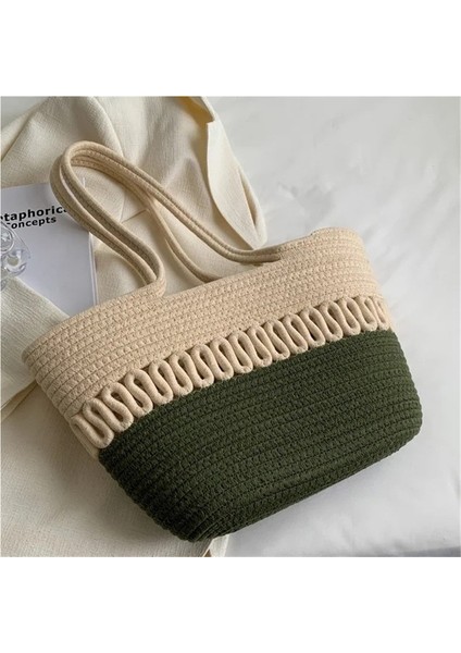 Omuzdan Askili Çanta Içi Boş Pamuklu Dokuma Çanta Yeni Büyük Kapasiteli Fransız Hasır Çanta Sahil Tatil Plaj Çantası (Yurt Dışından)