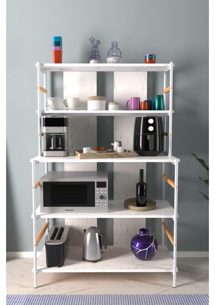 Rafito Metal & Ahşap Bohem 5 Raflı Mdf Çok Amaçlı Kahve Köşesi Mutfak Rafı