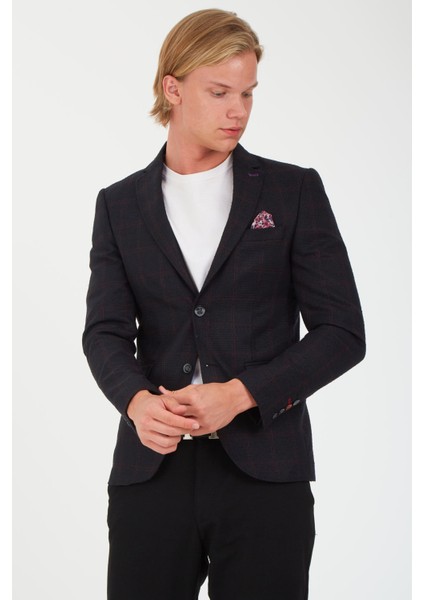 5135 Dar Kalıp Kareli Antrasit Erkek Blazer Ceket