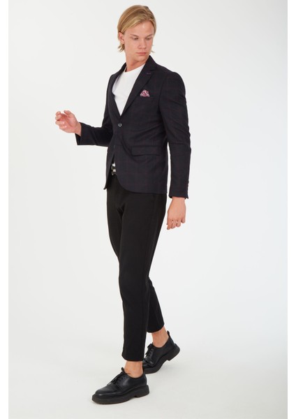 5135 Dar Kalıp Kareli Antrasit Erkek Blazer Ceket