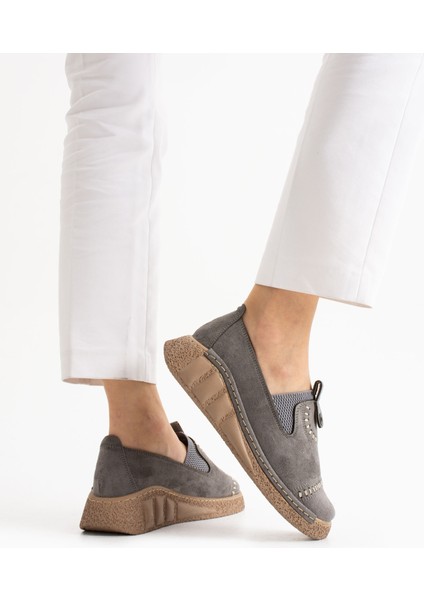 Orbit Gri Süet Kadın Loafer modelleri