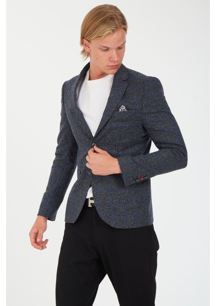 5135 Dar Kalıp Kareli Antrasit Erkek Blazer Ceket