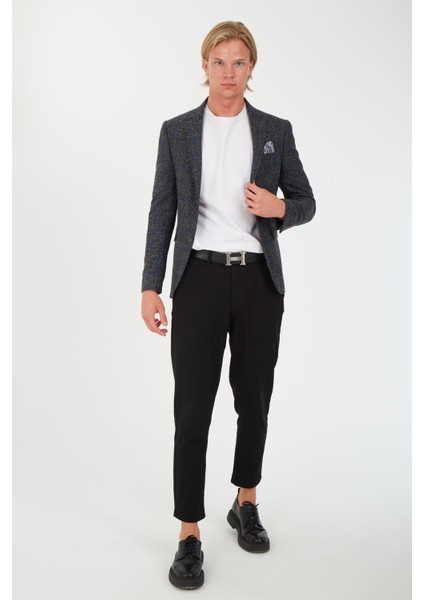 5135 Dar Kalıp Kareli Antrasit Erkek Blazer Ceket modelleri