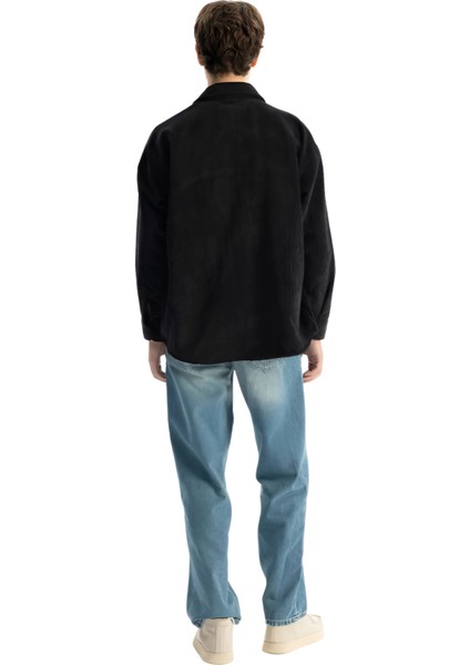 Oversize Siyah Kadife Gömlek