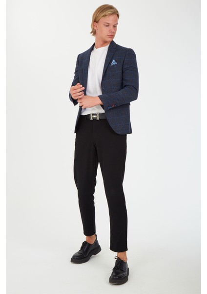 5135 Dar Kalıp Kareli Antrasit Erkek Blazer Ceket
