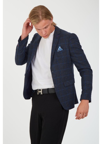 5135 Dar Kalıp Kareli Antrasit Erkek Blazer Ceket