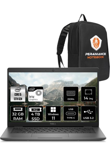Latitude 3440 Intel Core I5 1335U 32GB 4tb SSD 14" Fhd Windows 11 Home Taşınabilir Bilgisayar & Per4 Çanta N010L344014UP380