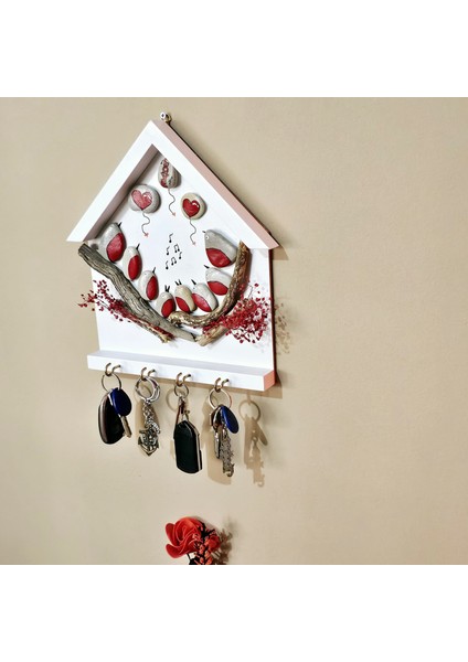 Sevgililer Günü Handmade Anahtarlık Askılığı Kapı Giriş Dekoratif El Yapımı Taş Boyama 3 Boyut