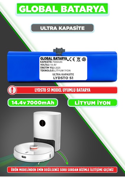 Lydsto S1 Uyumlu Akıllı Robot Süpürge Bataryası 14.4V 7000MAH Li-Ion Pil (Ultra Kapasite)