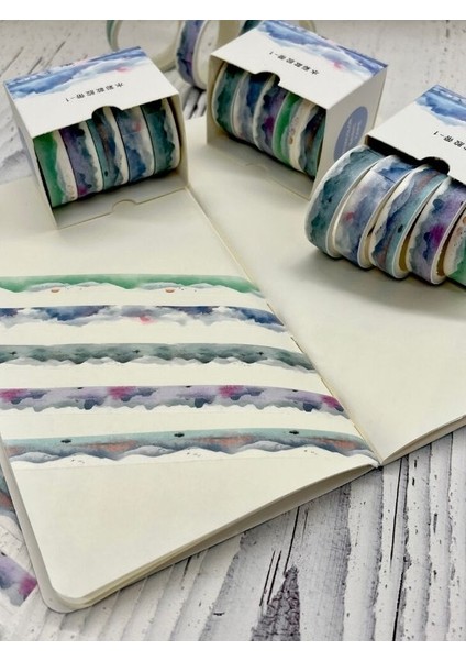 Okyanus ve Dalgalar Temalı Romantik 5’li Washi Bant Set/washi Tape/bullet Journal/strapbook/defter Süsleme modelleri