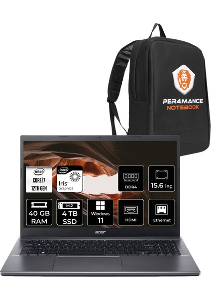Extensa 15 EX215-55 Intel Core I7 1255U 40GB 4tb SSD 15.6" Fhd W11H Taşınabilir Bilgisayar & Per4 Çanta NXEGYEY004P390